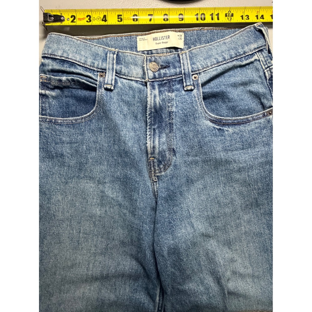 Hollister Super Baggy Jeans Mens 28x27 Blue Wide Leg Skater Denim 28x30 Tag - Picture 5 of 12